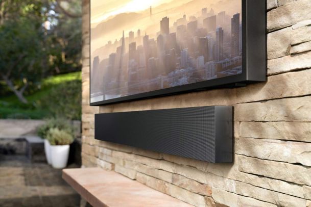 closeup shot of a samsung soundbar outside
